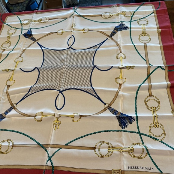 Pierre Balmain Accessories - Pierre Balmain Vintage 100% Silk Scarf Cream Blue Green Red